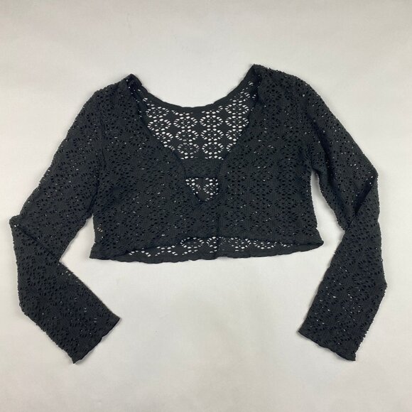 FP Beach Crochet Long Sleeve Crop Top Women's Size Small - Picture 2 of 11